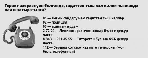 Гадәттән тыш хәлләрдә, террорчылык янаганда кайда мөрәҗәгать итәргә?